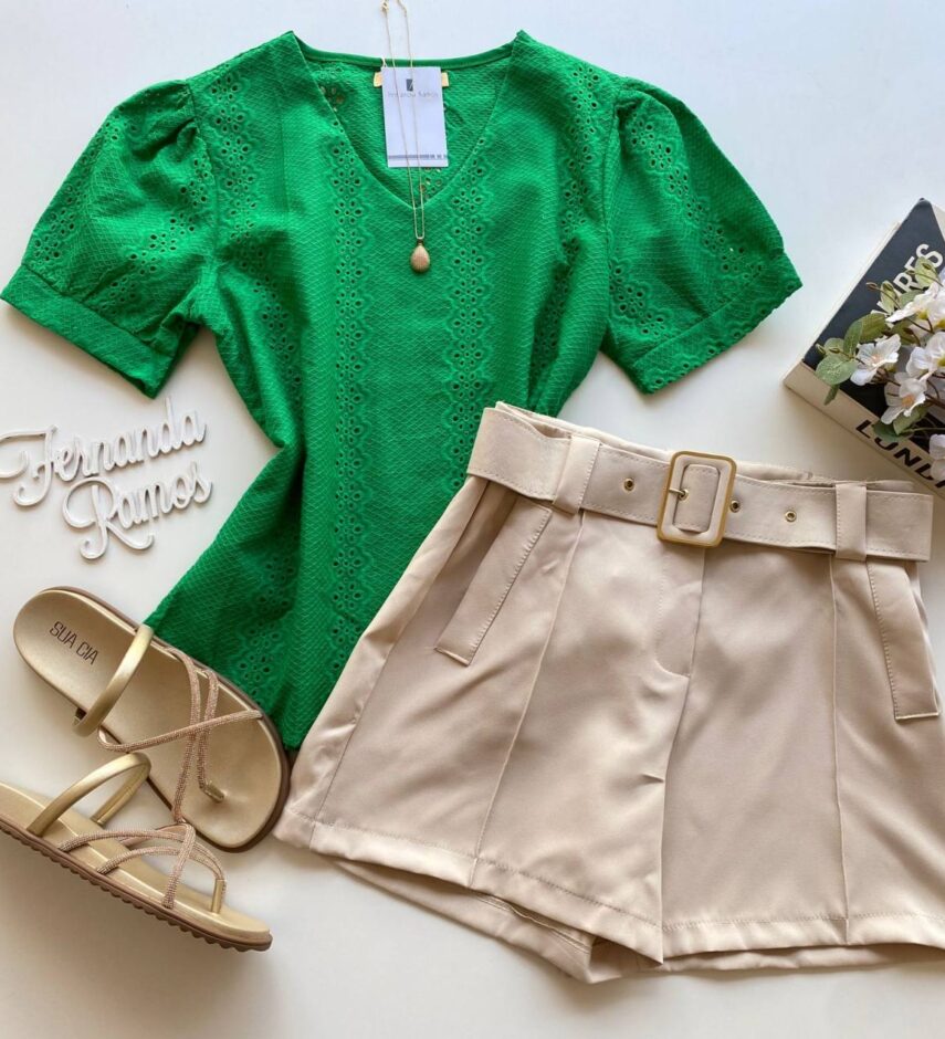 Blusa Feminina Manga Curta Valentina de Laise Verde - Fernanda Ramos Store