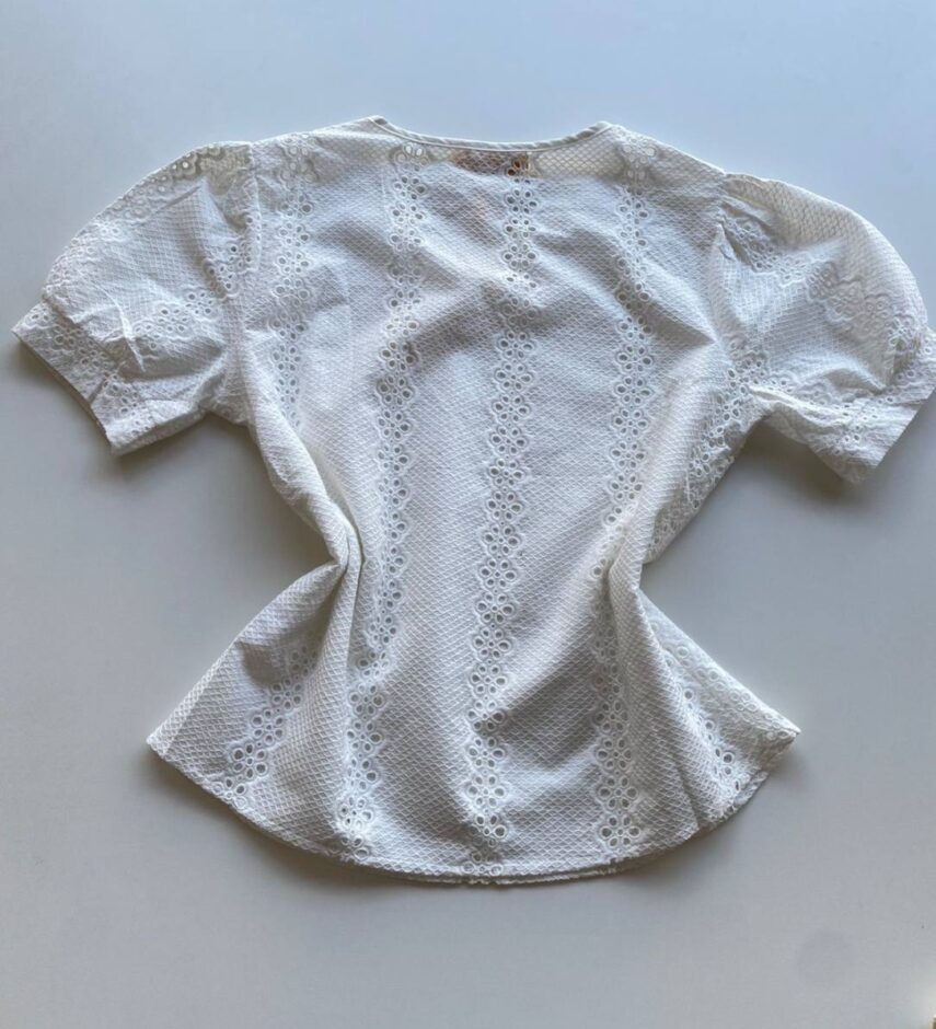 Blusa Feminina Manga Curta Valentina de Laise Branca - Fernanda Ramos Store