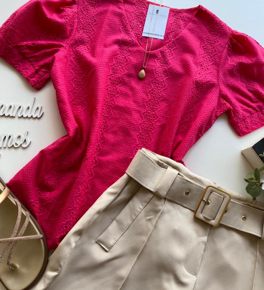 Blusa Feminina Manga Curta Valentina de Laise Pink - Fernanda Ramos Store
