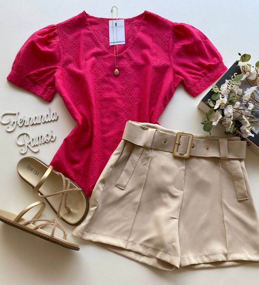 Blusa Feminina Manga Curta Valentina de Laise Pink - Fernanda Ramos Store