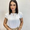 Blusa Manga Curta Feminina Érica Detalhe Trançado Branca - Fernanda Ramos Store