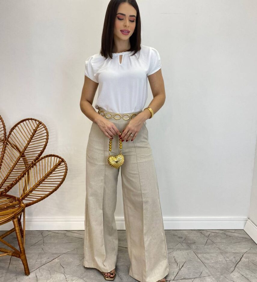Blusa Manga Curta Feminina Érica Detalhe Trançado Branca - Fernanda Ramos Store