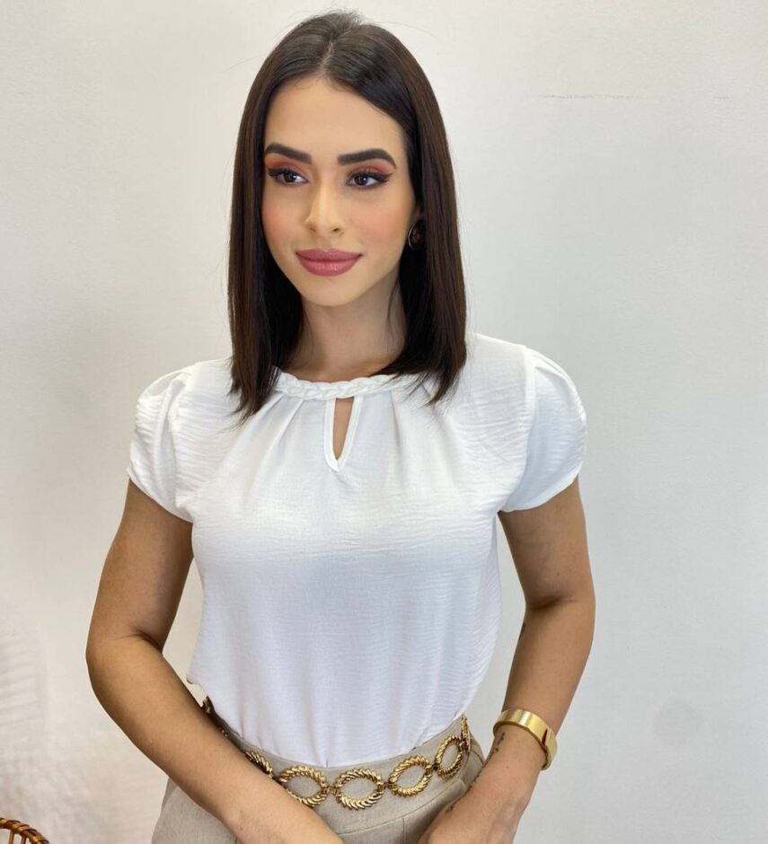 Blusa Manga Curta Feminina Érica Detalhe Trançado Branca - Fernanda Ramos Store