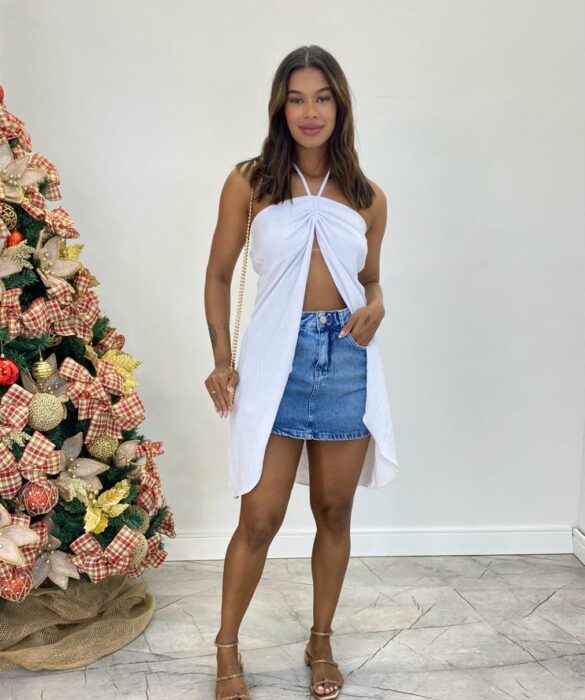 Blusa Túnica Alongada Fernanda com Abertura Frontal Branca - Fernanda Ramos Store