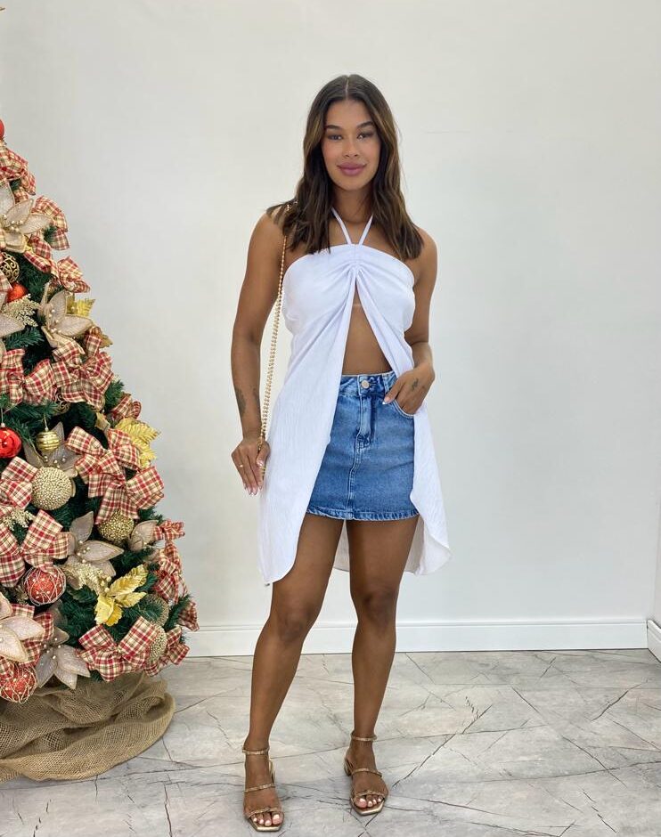 Blusa Túnica Alongada Fernanda com Abertura Frontal Branca - Fernanda Ramos Store