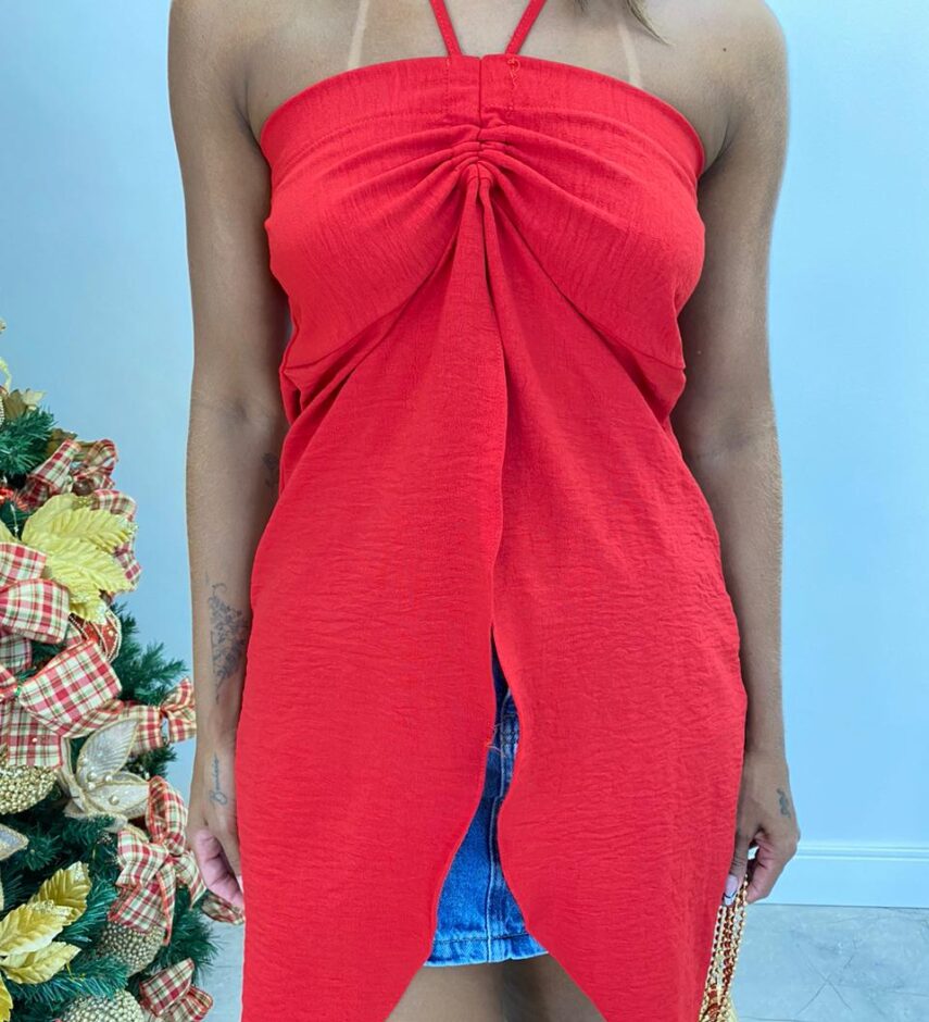 Blusa Túnica Alongada Fernanda com Abertura Frontal Vermelha - Fernanda Ramos Store