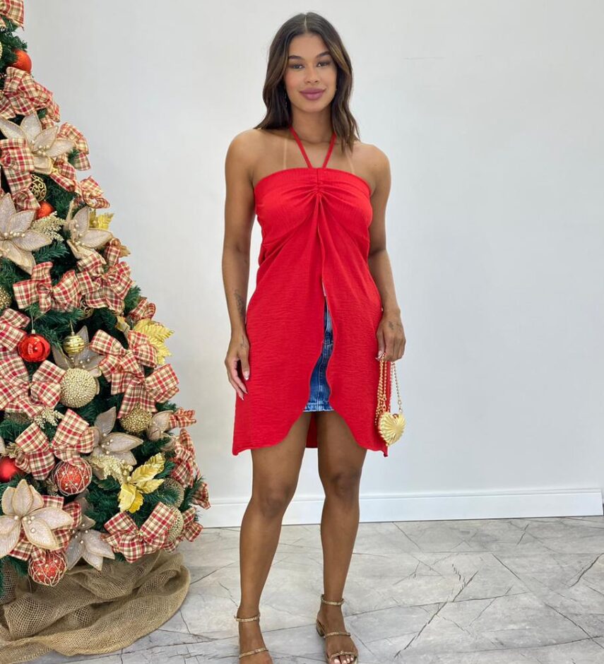 Blusa Túnica Alongada Fernanda com Abertura Frontal Vermelha - Fernanda Ramos Store