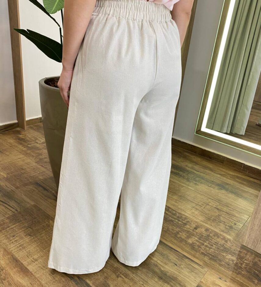 Calça Feminina Pantalona Antonella Viscolinho Bege - Fernanda Ramos Store