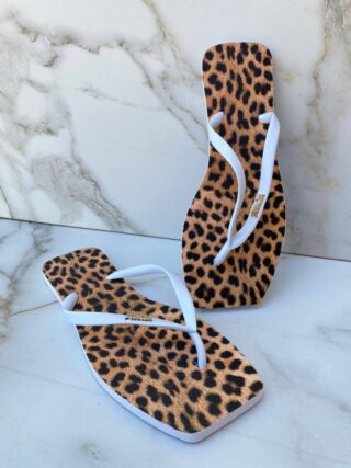 Chinelo Branco Animal Print com Correia Fina - Fernanda Ramos Store