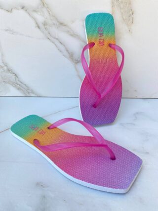 Chinelo Branco Aurora Boreal com Correia Fina Fúcsia - Fernanda Ramos Store