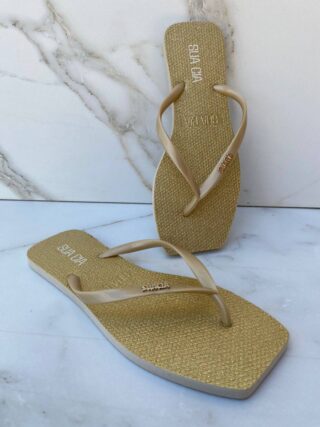 Chinelo Gliter Ouro Cristal com Correia Fina - Fernanda Ramos Store