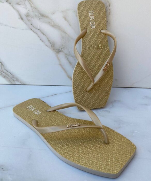 Chinelo Gliter Ouro Cristal com Correia Fina - Fernanda Ramos Store