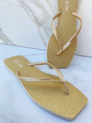 Chinelo Gliter Ouro Cristal com Correia Fina - Fernanda Ramos Store