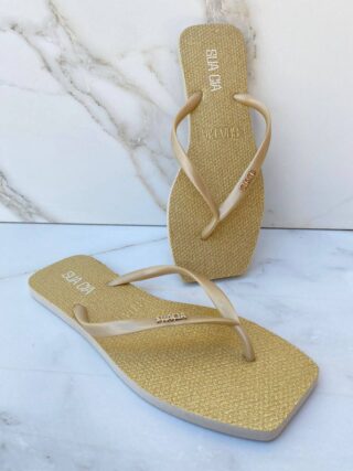 Chinelo Gliter Ouro Cristal com Correia Fina - Fernanda Ramos Store