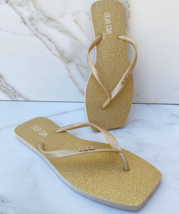 Chinelo Gliter Ouro Cristal com Correia Fina - Fernanda Ramos Store