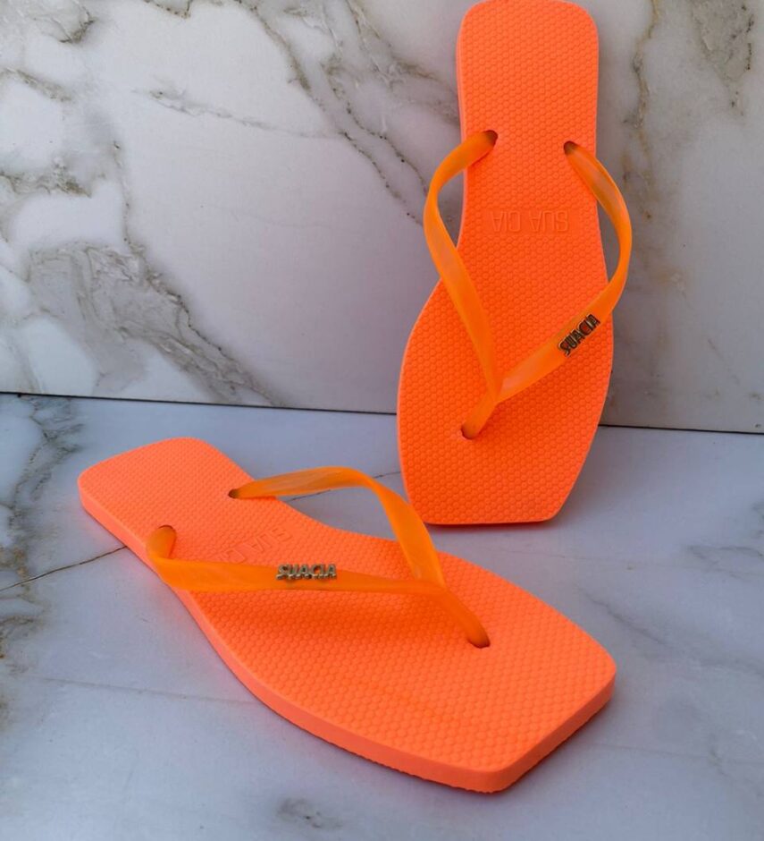 Chinelo Laranja Neon com Correia Fina - Fernanda Ramos Store