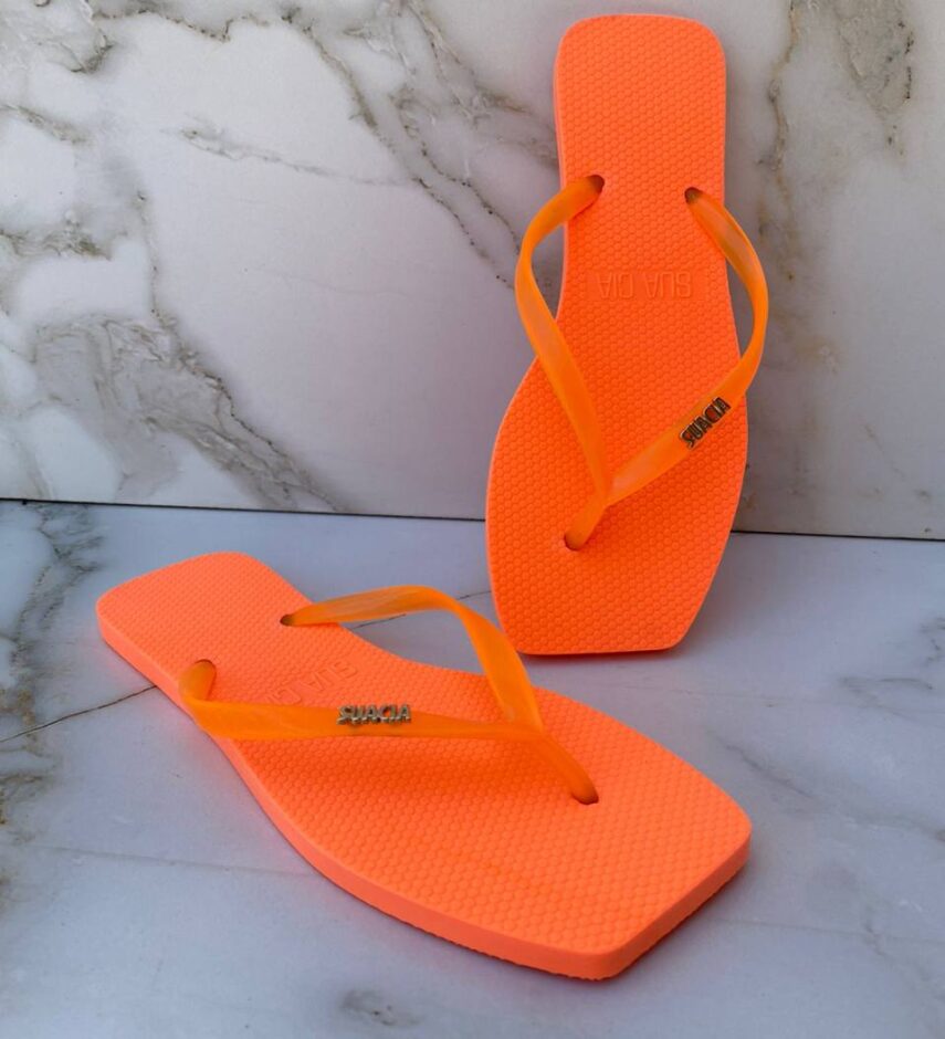 Chinelo Laranja Neon com Correia Fina - Fernanda Ramos Store