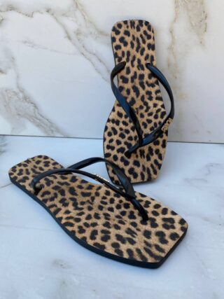 Chinelo Preto Animal Print com Correia Fina - Fernanda Ramos Store