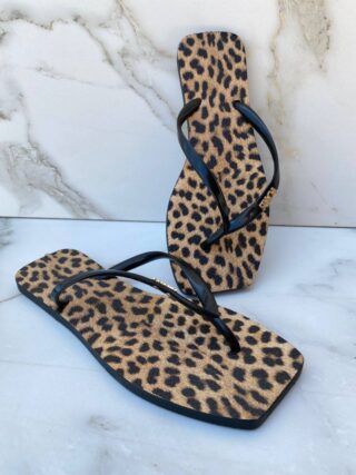 Chinelo Preto Animal Print com Correia Fina - Fernanda Ramos Store