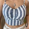 Conjunto Feminino Cropped com Bojo e Camisa Listrada de Cinza - Fernanda Ramos Store