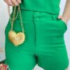 Conjunto Feminino Cropped sem Bojo com Broche de Flor e Short Verde - Fernanda Ramos Store