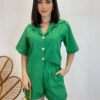 Conjunto Feminino de Linho Camisa com Botões e Short Verde - Fernanda Ramos Store