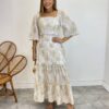 Conjunto Feminino Elo Bordado Cropped sem Bojo e Saia Midi Off White - Fernanda Ramos Store