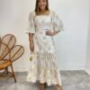 Conjunto Feminino Elo Bordado Cropped sem Bojo e Saia Midi Off White - Fernanda Ramos Store