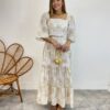 Conjunto Feminino Elo Bordado Cropped sem Bojo e Saia Midi Off White - Fernanda Ramos Store