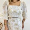 Conjunto Feminino Elo Bordado Cropped sem Bojo e Saia Midi Off White - Fernanda Ramos Store