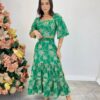 Conjunto Feminino Elo Bordado Cropped sem Bojo e Saia Midi Verde - Fernanda Ramos Store