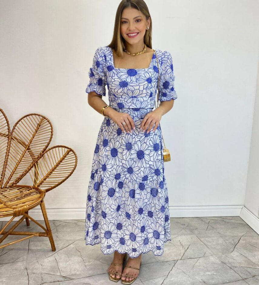 Conjunto Feminino Eloá Bordado Cropped sem Bojo e Saia Midi Branco - Fernanda Ramos Store
