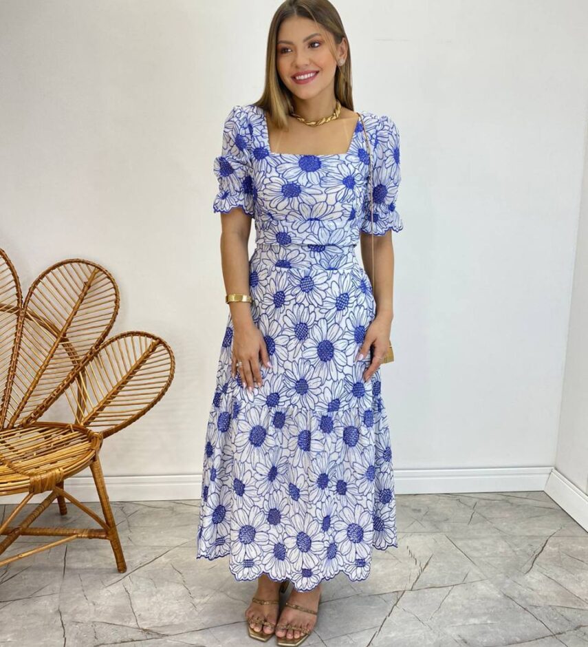 Conjunto Feminino Eloá Bordado Cropped sem Bojo e Saia Midi Branco - Fernanda Ramos Store