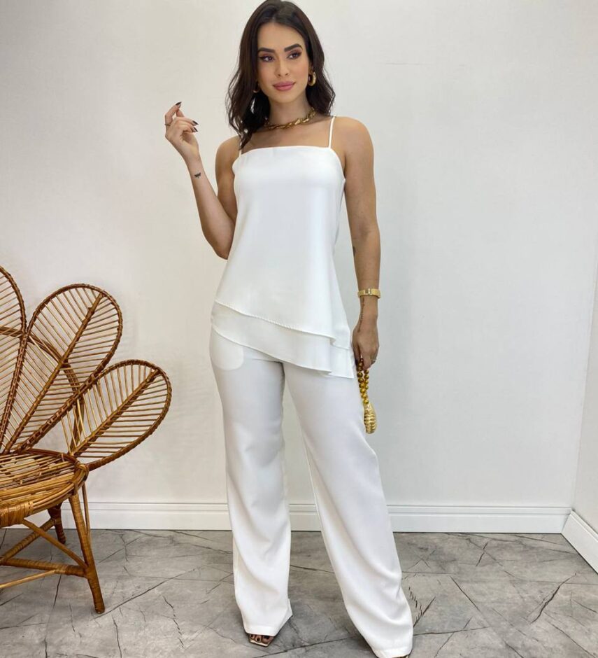 Conjunto Feminino Fernanda Bata Assimétrica e Calça Pantalona Branco - Fernanda Ramos Store