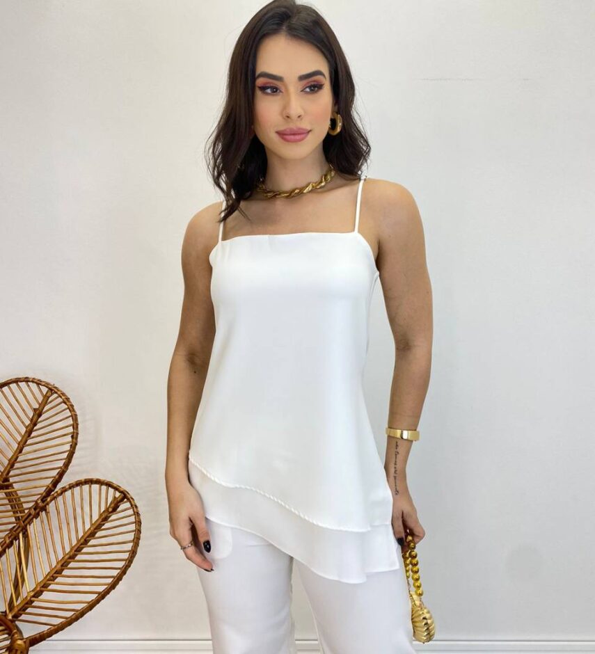 Conjunto Feminino Fernanda Bata Assimétrica e Calça Pantalona Branco - Fernanda Ramos Store