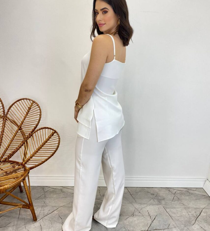 Conjunto Feminino Fernanda Bata Assimétrica e Calça Pantalona Branco - Fernanda Ramos Store