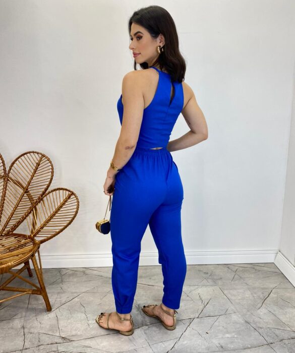 Conjunto Feminino Fernanda Calça com Cinto e Cropped sem Bojo Azul - Fernanda Ramos Store