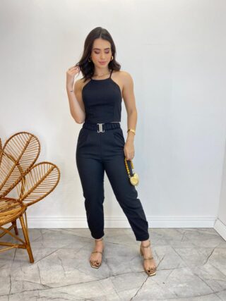 Conjunto Feminino Fernanda Calça com Cinto e Cropped sem Bojo Preto - Fernanda Ramos Store