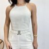 Conjunto Feminino Fernanda Calça com Cinto e Cropped sem Bojo Bege - Fernanda Ramos Store