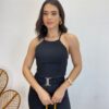 Conjunto Feminino Fernanda Calça com Cinto e Cropped sem Bojo Preto - Fernanda Ramos Store