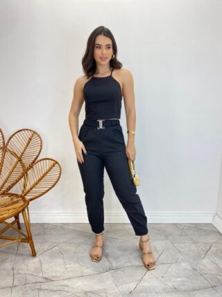 Conjunto Feminino Fernanda Calça com Cinto e Cropped sem Bojo Preto - Fernanda Ramos Store