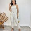 Conjunto Feminino Fernanda Calça com Cinto e Cropped sem Bojo Bege - Fernanda Ramos Store