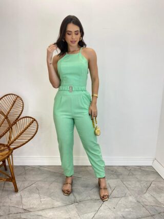 Conjunto Feminino Fernanda Calça com Cinto e Cropped sem Bojo Verde - Fernanda Ramos Store