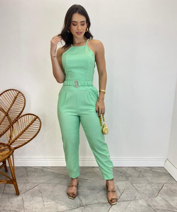 Conjunto Feminino Fernanda Calça com Cinto e Cropped sem Bojo Verde - Fernanda Ramos Store