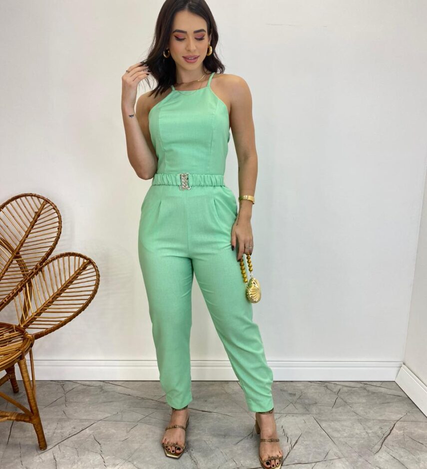 Conjunto Feminino Fernanda Calça com Cinto e Cropped sem Bojo Verde - Fernanda Ramos Store