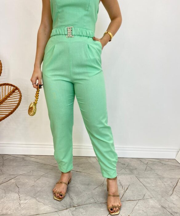 Conjunto Feminino Fernanda Calça com Cinto e Cropped sem Bojo Verde - Fernanda Ramos Store