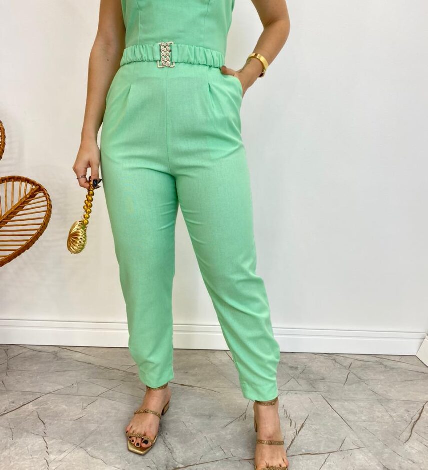 Conjunto Feminino Fernanda Calça com Cinto e Cropped sem Bojo Verde - Fernanda Ramos Store