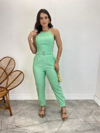 Conjunto Feminino Fernanda Calça com Cinto e Cropped sem Bojo Verde - Fernanda Ramos Store