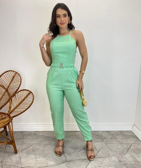 Conjunto Feminino Fernanda Calça com Cinto e Cropped sem Bojo Verde - Fernanda Ramos Store