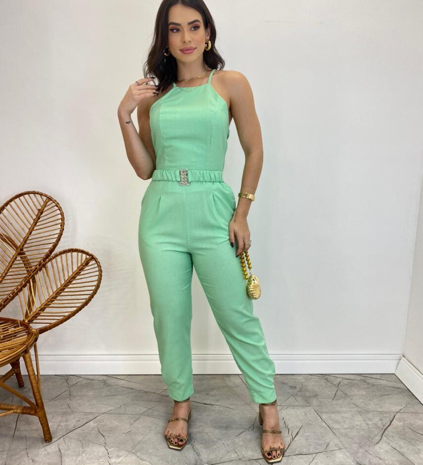 Conjunto Feminino Fernanda Calça com Cinto e Cropped sem Bojo Verde - Fernanda Ramos Store
